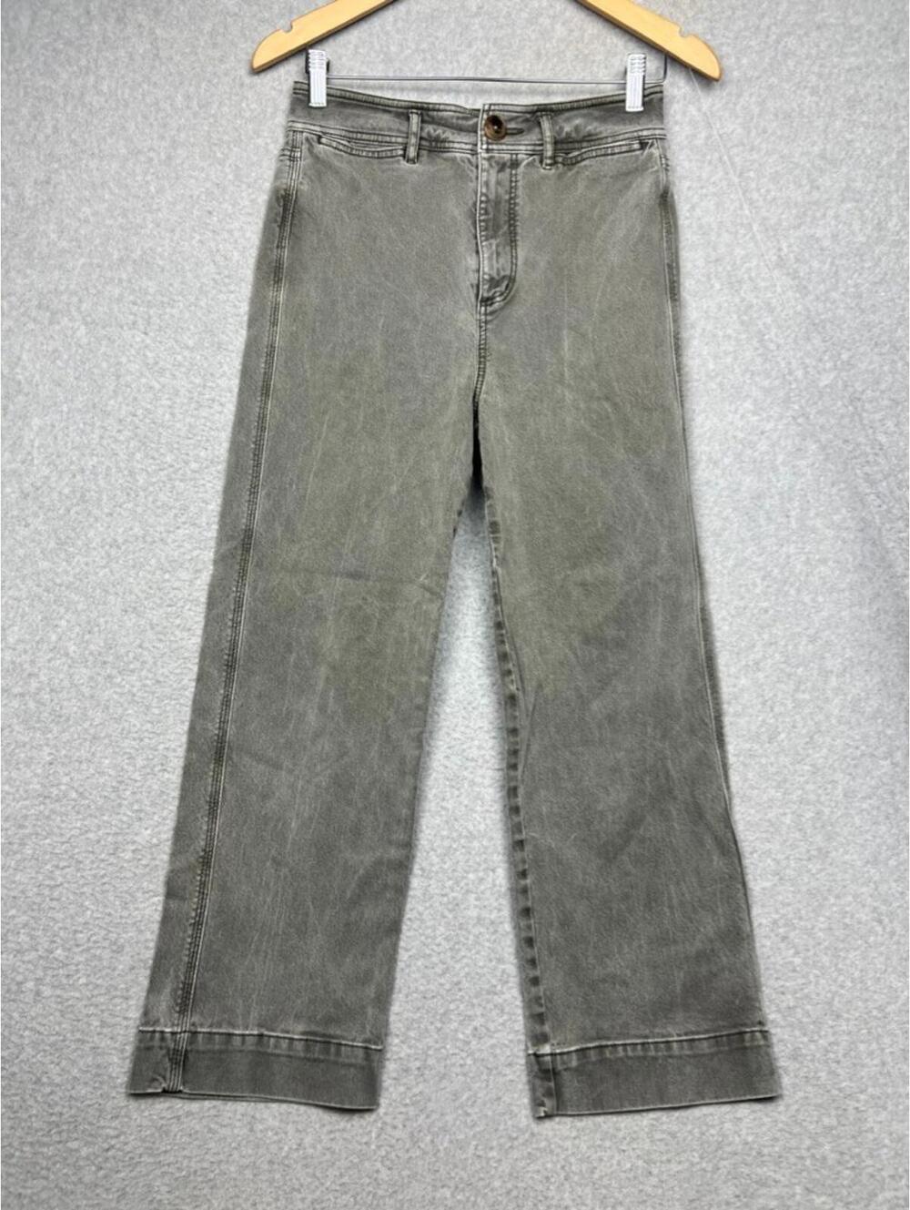 Ann Taylor Wide Leg Crop Denim Jeans Womens 26/2 High Rise Slim Gray Stone Wash